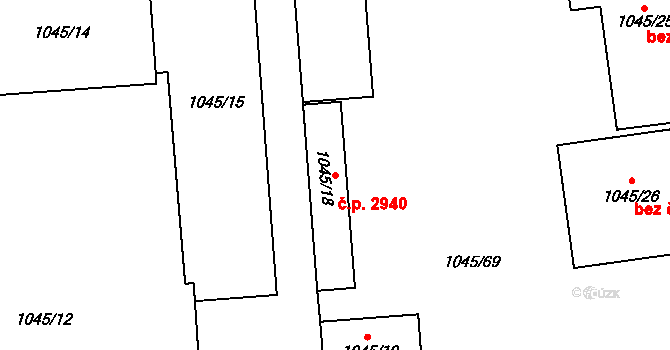 Stodůlky 2940, Praha na parcele st. 1045/18 v KÚ Stodůlky, Katastrální mapa