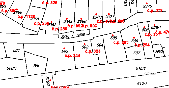 Vlčnov 323 na parcele st. 503 v KÚ Vlčnov, Katastrální mapa
