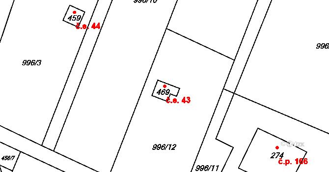 Guty 43, Třinec na parcele st. 469 v KÚ Guty, Katastrální mapa