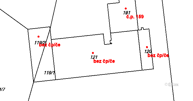 Dubné 49391941 na parcele st. 121 v KÚ Dubné, Katastrální mapa