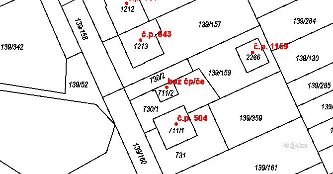 Třebíč 50139941 na parcele st. 711/2 v KÚ Podklášteří, Katastrální mapa