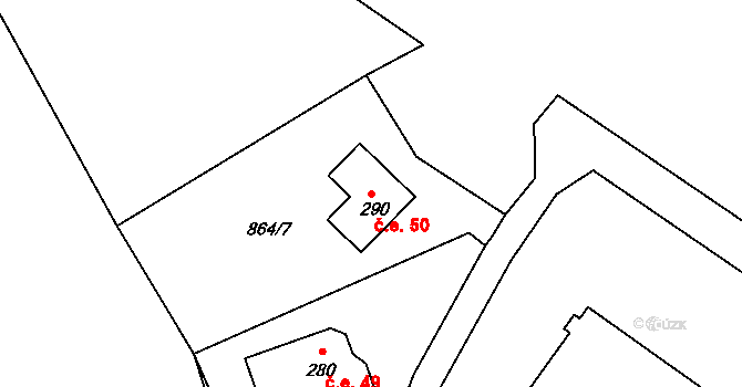 Smilovice 50, Chotilsko na parcele st. 290 v KÚ Prostřední Lhota, Katastrální mapa