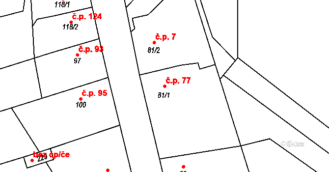 Řestoky 77 na parcele st. 81/1 v KÚ Řestoky, Katastrální mapa