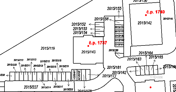 České Budějovice 2 1737, České Budějovice na parcele st. 2015/143 v KÚ České Budějovice 2, Katastrální mapa