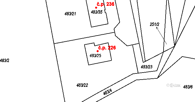 Šebrov 226, Šebrov-Kateřina na parcele st. 483/25 v KÚ Šebrov, Katastrální mapa