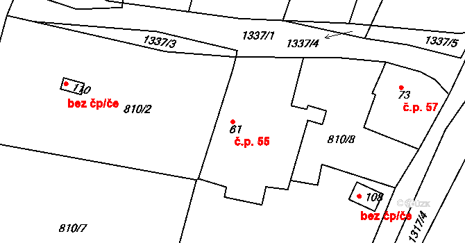 Chrastiny 55, Dolní Novosedly na parcele st. 61 v KÚ Chrastiny, Katastrální mapa