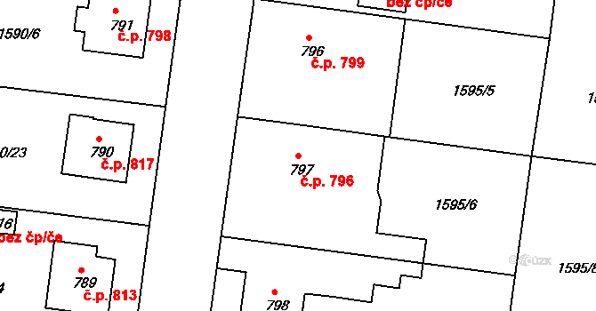 Milevsko 796 na parcele st. 797 v KÚ Milevsko, Katastrální mapa