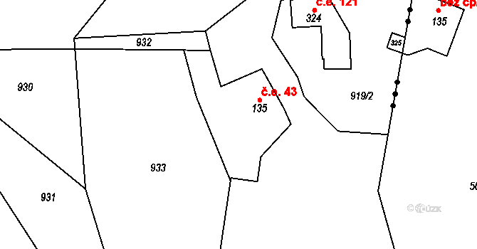 Kokořínský Důl 43, Kokořín na parcele st. 135 v KÚ Kokořín, Katastrální mapa