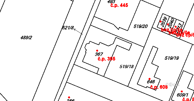 Neratovice 395 na parcele st. 367 v KÚ Neratovice, Katastrální mapa