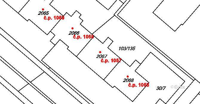 Neratovice 1057 na parcele st. 2067 v KÚ Neratovice, Katastrální mapa