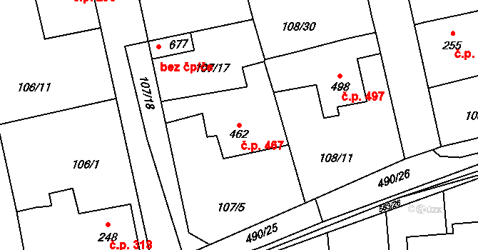 Rudná 467 na parcele st. 462 v KÚ Dušníky u Rudné, Katastrální mapa