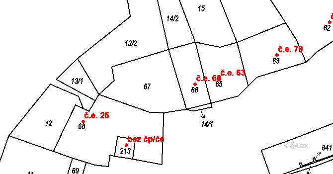 Rabštejn nad Střelou 68, Manětín na parcele st. 66 v KÚ Rabštejn nad Střelou, Katastrální mapa