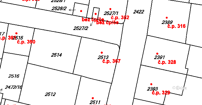 Veselí nad Lužnicí I 367, Veselí nad Lužnicí na parcele st. 2513 v KÚ Veselí nad Lužnicí, Katastrální mapa