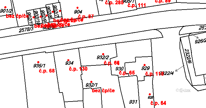 Velké Předměstí 66, Horšovský Týn na parcele st. 932/2 v KÚ Horšovský Týn, Katastrální mapa