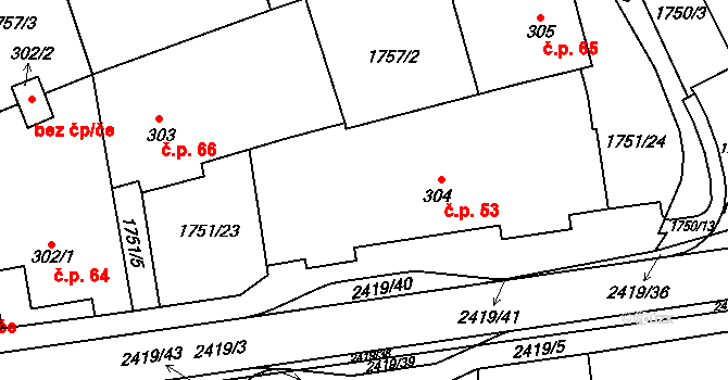 Klenčí pod Čerchovem 53 na parcele st. 304 v KÚ Klenčí pod Čerchovem, Katastrální mapa
