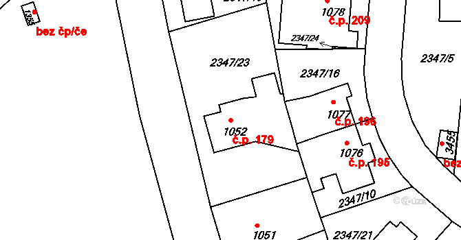 Týnské Předměstí 179, Domažlice na parcele st. 1052 v KÚ Domažlice, Katastrální mapa