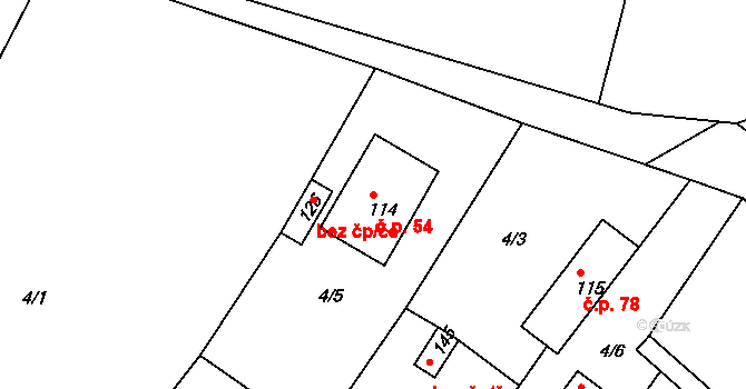 Míčov 54, Míčov-Sušice na parcele st. 114 v KÚ Míčov, Katastrální mapa