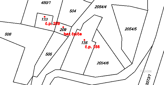 Zdoňov 156, Teplice nad Metují na parcele st. 135 v KÚ Zdoňov, Katastrální mapa