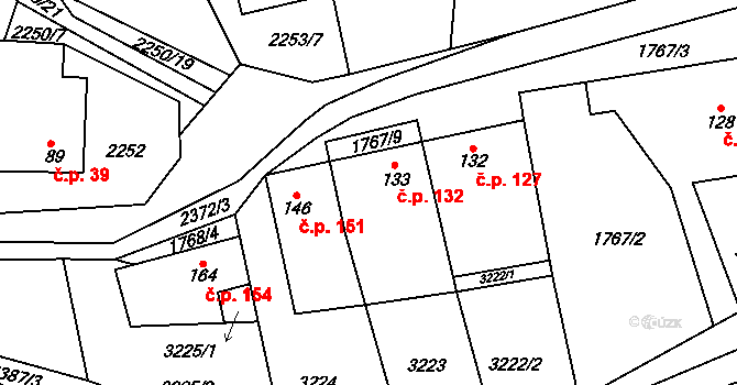 Drnovice 132 na parcele st. 133 v KÚ Drnovice, Katastrální mapa