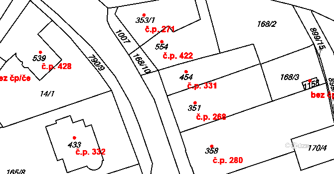 Košťany 331 na parcele st. 454 v KÚ Košťany, Katastrální mapa