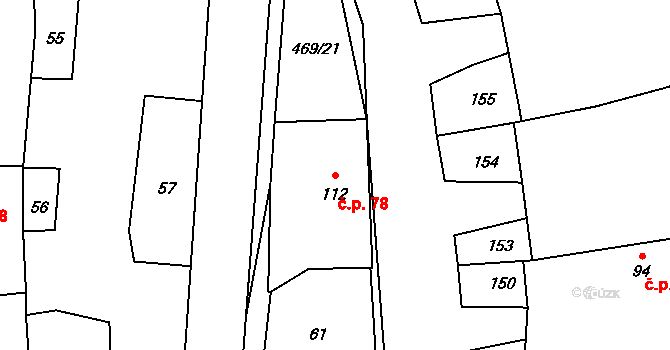 Palonín 78 na parcele st. 112 v KÚ Palonín, Katastrální mapa