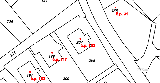 Olbramice 152 na parcele st. 207 v KÚ Olbramice, Katastrální mapa