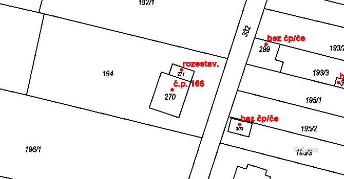 Říkovice 166 na parcele st. 270 v KÚ Říkovice u Přerova, Katastrální mapa