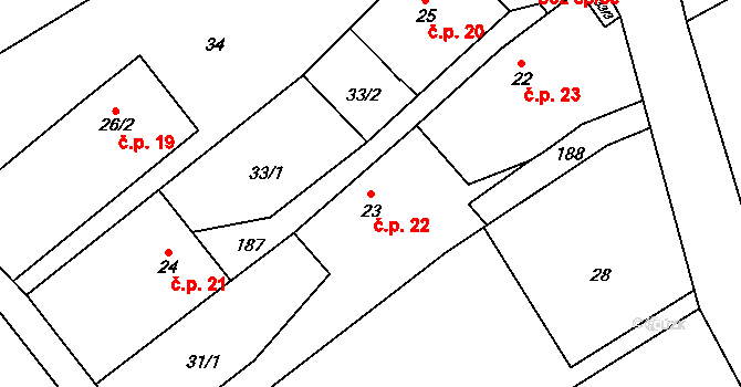Výškovice 22, Bílovec na parcele st. 23 v KÚ Výškovice u Slatiny, Katastrální mapa