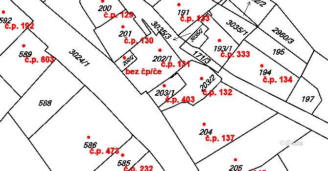 Štramberk 403 na parcele st. 203/1 v KÚ Štramberk, Katastrální mapa