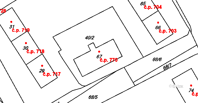 Kopřivnice 770 na parcele st. 67 v KÚ Kopřivnice, Katastrální mapa
