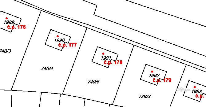 Nádražní Předměstí 178, Český Krumlov na parcele st. 1991 v KÚ Český Krumlov, Katastrální mapa