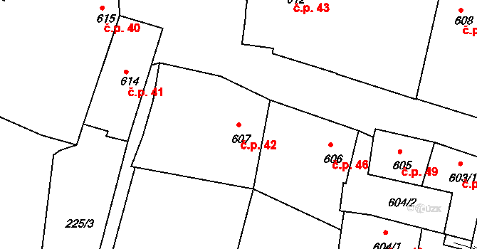 Plešivec 42, Český Krumlov na parcele st. 607 v KÚ Český Krumlov, Katastrální mapa