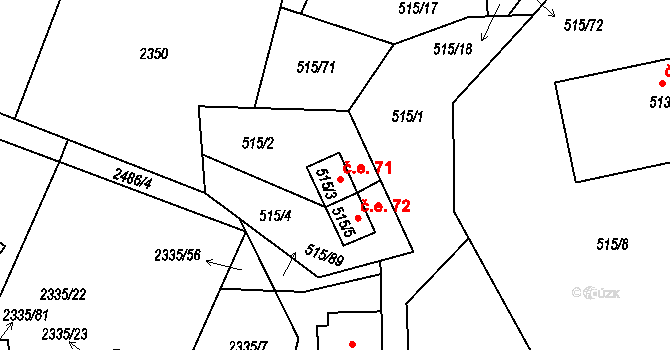 Kovářov 71, Frymburk na parcele st. 515/3 v KÚ Frymburk, Katastrální mapa