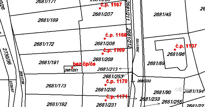 Bučovice 1169 na parcele st. 2681/209 v KÚ Bučovice, Katastrální mapa