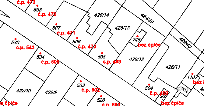 Kryry 469 na parcele st. 505 v KÚ Kryry, Katastrální mapa