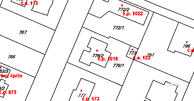 Šeberov 1018, Praha na parcele st. 776/2 v KÚ Šeberov, Katastrální mapa