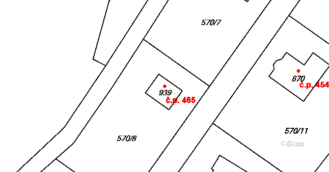 Jedlová 465 na parcele st. 939 v KÚ Jedlová u Poličky, Katastrální mapa