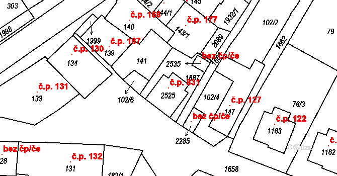 Přibyslav 831 na parcele st. 2525 v KÚ Přibyslav, Katastrální mapa