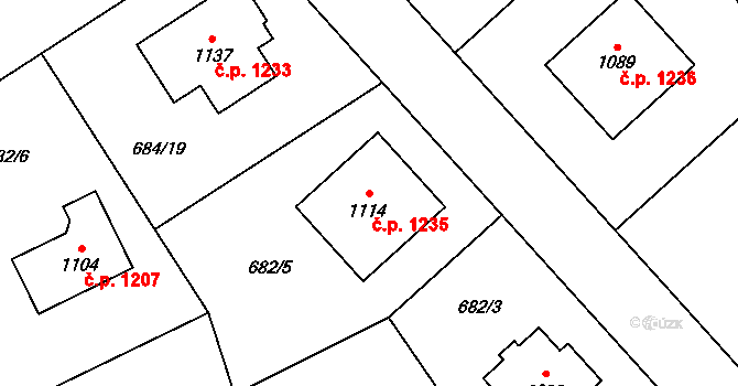 Hlubočinka 1235, Sulice na parcele st. 1114 v KÚ Sulice, Katastrální mapa