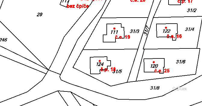 Proruby 18, Brzice na parcele st. 124 v KÚ Proruby, Katastrální mapa