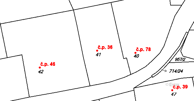 Lipovka 36, Rychnov nad Kněžnou na parcele st. 41 v KÚ Lipovka u Rychnova nad Kněžnou, Katastrální mapa