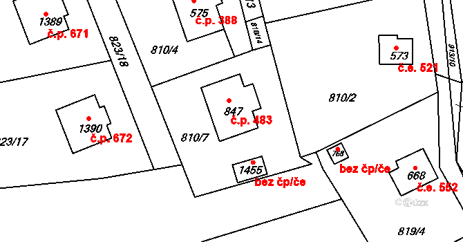 Šťáhlavy 483 na parcele st. 847 v KÚ Šťáhlavy, Katastrální mapa