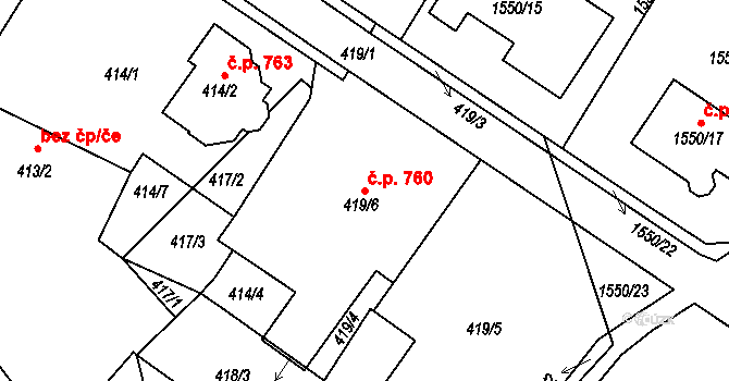 Miřetice u Klášterce nad Ohří 760, Klášterec nad Ohří na parcele st. 419/6 v KÚ Miřetice u Klášterce nad Ohří, Katastrální mapa