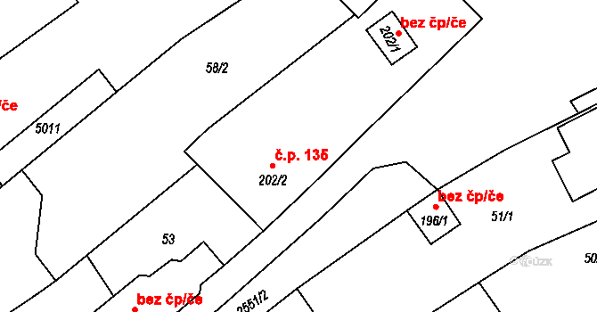 Horní Věstonice 135 na parcele st. 202/2 v KÚ Horní Věstonice, Katastrální mapa