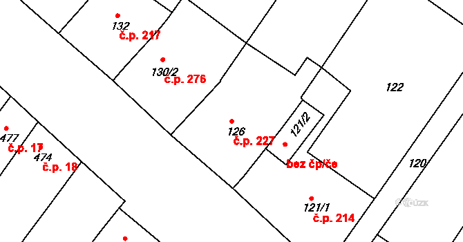 Perná 227 na parcele st. 126 v KÚ Perná, Katastrální mapa