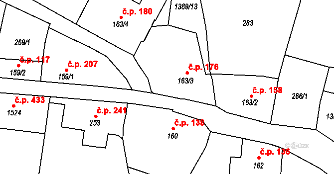 Vranov nad Dyjí 176 na parcele st. 163/3 v KÚ Vranov nad Dyjí, Katastrální mapa