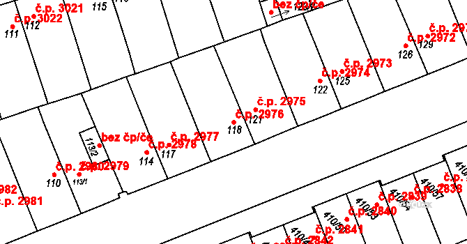 Znojmo 2976 na parcele st. 118 v KÚ Znojmo-Louka, Katastrální mapa