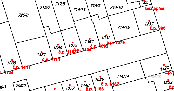 Kojetín I-Město 1092, Kojetín na parcele st. 1367 v KÚ Kojetín, Katastrální mapa