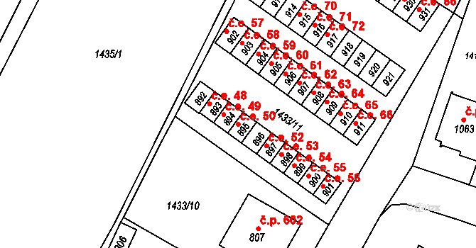 Brtnice 50 na parcele st. 895 v KÚ Brtnice, Katastrální mapa