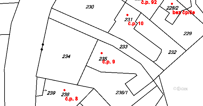 Pávov 9, Jihlava na parcele st. 235 v KÚ Pávov, Katastrální mapa